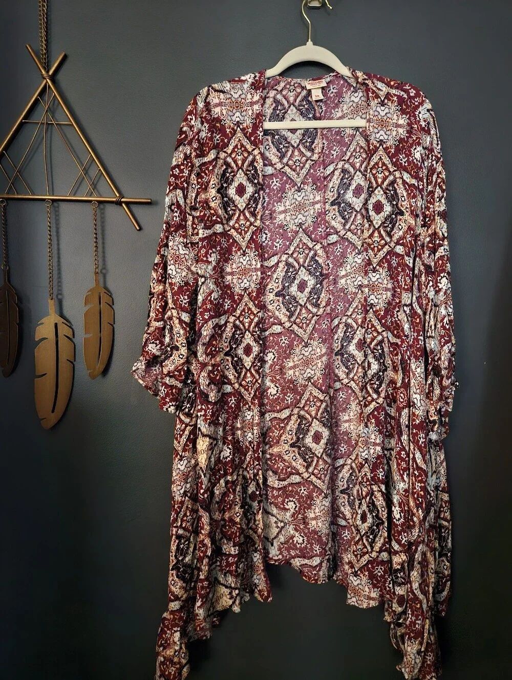 Target | Mossimo Boho Open Front Kimono Cardigan Burgundy Medallion Print